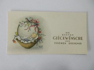 Vintage Baby announcement card in German: " Best wises on this happy occasion"