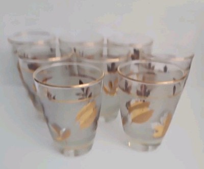 8 Libbey Vintage Golden Foliage Froted Highball Glass 4oz.  A21