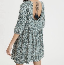 American Eagle Outfitters Teal Floral Open-Back Babydoll Dress size xs 