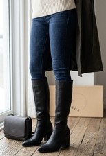 SODA Women's Black Knee-High Boots Pointed Toe Block Heel Faux Leather 8