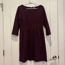 Ann Taylor LOFT Womens 10 Plum Burgundy Ribbed Ottoman Fit & Flare Dress