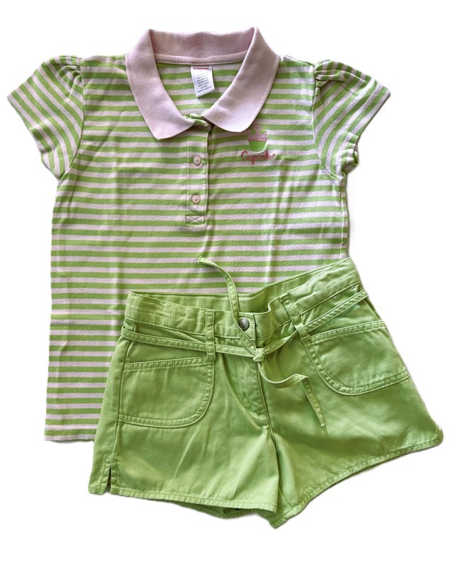 Gymboree vintage 2006 PRETTY PREPPY  striped polo cupcake Top & Shorts  size 9