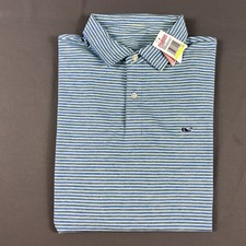 Vineyard Vines Golf Shirt Polo Bradley Striped Medium Blue Polyester Spandex NWT