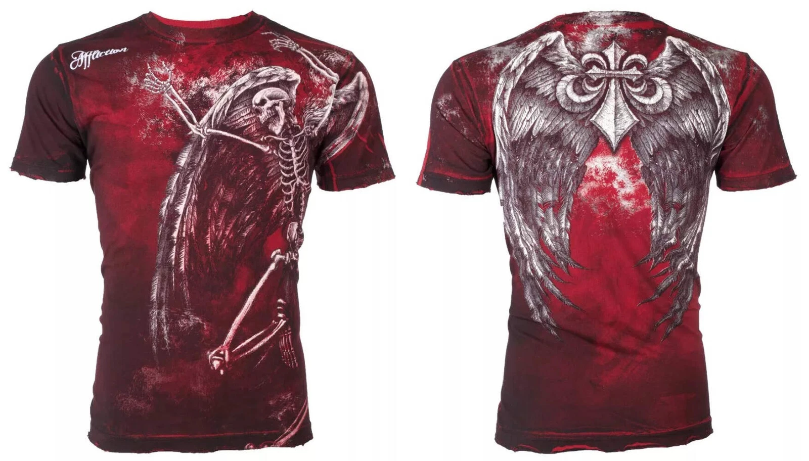 $58 AFFLICTION Red RELINQUISH Short Sleeve Slim Fit Y2K T-shirt MMA ELITE NWT