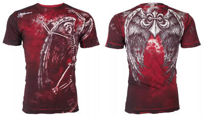 $58 AFFLICTION Red RELINQUISH Short Sleeve Slim Fit Y2K T-shirt MMA ELITE NWT