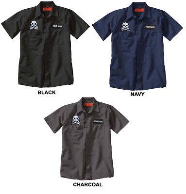 Skull Wrenches Embroidered PATCH + Mechanic WORK SHIRT Auto + CUSTOM NAME Option