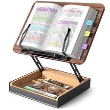 Book Stand with Storage Book Holder for Reading Hands Free Wooden Cookbook St...