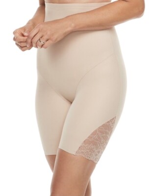 NWT  NAOMI & NICOLE Nude Hi-Waist Thigh Slimmer W/Lace Firm Control - Size Large