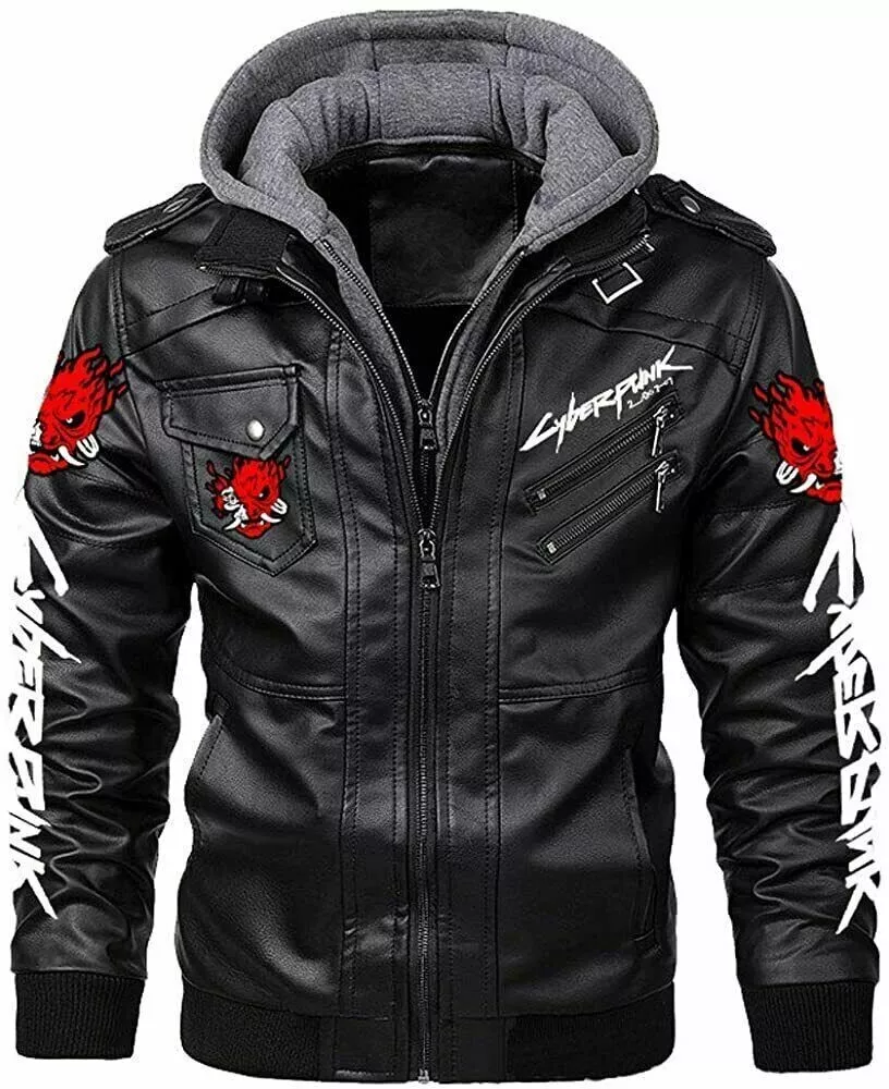 Cyberpunk 2077 Costume Jacket Mens Black faux Leather