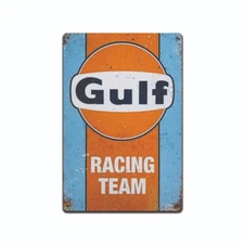 Gulf Racing Gas Oil Sign Station, Garage, Auto Shop, Retro Rustic Tin Sign TS639