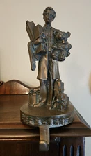 Original Frontgate Bronze Father, Dad w/ Gifts & Teddy Mantle Stocking Holder