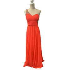 Xscape Rhinestone Formal Gown Size 4 Neon Coral Pink Prom Maxi Open Back Beaded