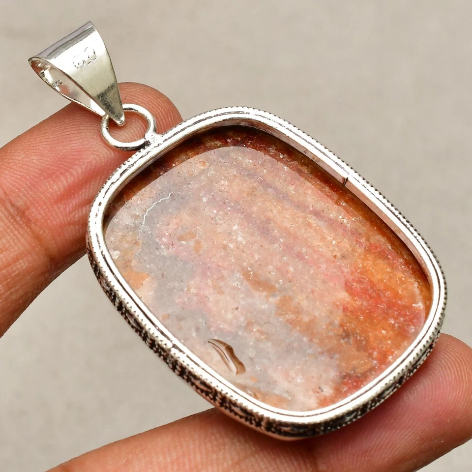 Colgante de joyería hecha a mano de plata de ley 925 con piedras preciosas de piedra solar de 2,12" Foto 4 de 4