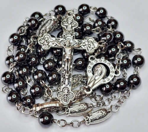 Catholic Rosary Gray Hematite Stone Beads Tertium Millennium Crucifix Silver