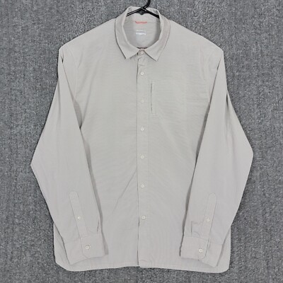 Merrell Shirt Mens XL Tan Stripe Button Up Long Sleeve Vented Hiking Fishing