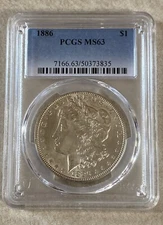 1886-P Morgan Silver Dollar PCGS MS63 Cert 50373835