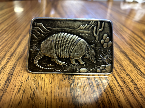 Vintage Armadillo Belt Buckle 1977 Bergamot Brass Works Made In USA Wildlife