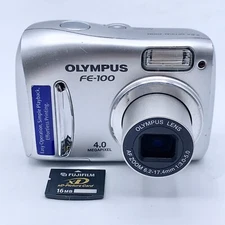 Olympus FE-100 4.0MP Compact Digital Camera Silver W/ XD Card Tested Works
