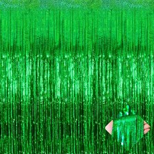 4 Pack 3.2Ft x 8.2Ft Green Foil Fringe Curtain Backdrop Metallic Tinsel Foil ...