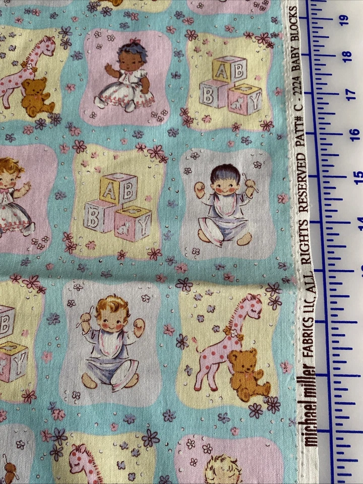 Vintage Michael Miller Fabric Baby Blocks C 2224 Pink Blue 22 x 43 in. Nursery - Image 2 of 4