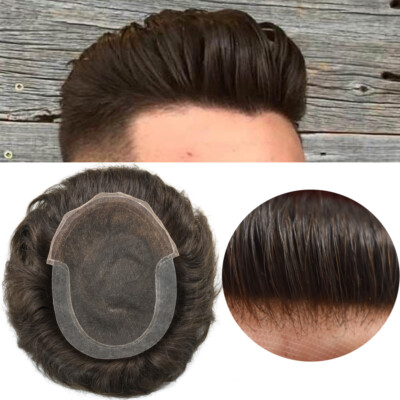 French Lace Front Mens Toupee Poly Pu Hairpiece NaturalHair ReplacementSystemsBX