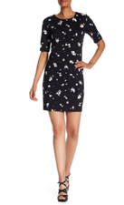Vince Camuto Short Sleeve Print Dress Floral Black Size XL 3293