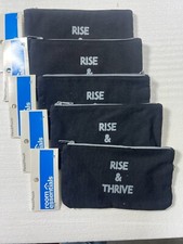 5 PACK, 5 BAG Rise  Thrive Canvas Black Zipper Pencil Case School Supplies NWT
