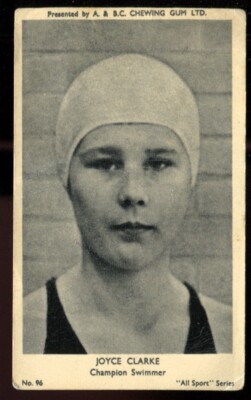 Trade Card, A&BC Kaugummi, ALLE SPORTARTEN, 1954, Joyce Clarke, Schwimmen, #96
