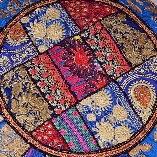 Indian Cotton 32" Large Round Floor Cushion Pillow Cover Pouf Meditation Cover - Picture 4 of 8