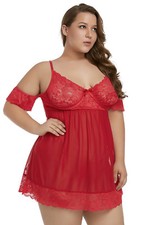 Baby-Doll Trasparente Rosso Pizzo Sexy Fascino Taglia Comoda XL 2XL 3XL