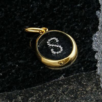 Crystal Diamond Pave Initial Letter S Pendant 14k Yellow Gold Alphabet Jewelry