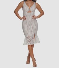 Guess Women's White Flared Embroidered Mesh-Sleeveless Sheath Dress Size 0