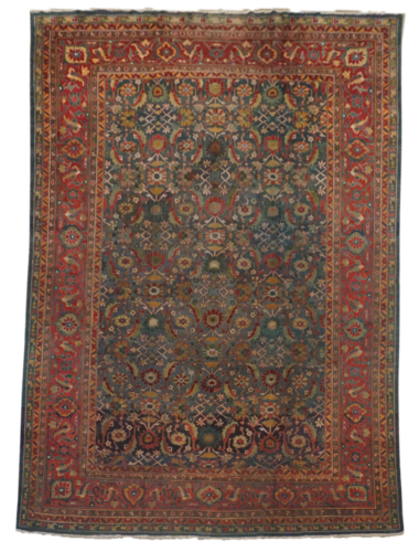Tapis en laine nouée à la main vert indien 10 x 14, vers 1900 - Photo 1 sur 6