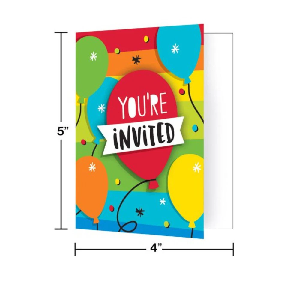 Party Birthday Invitations Foldover w/Envelopes 8 ct x 2 w/Embellishment Balloon - Image 3 of 4