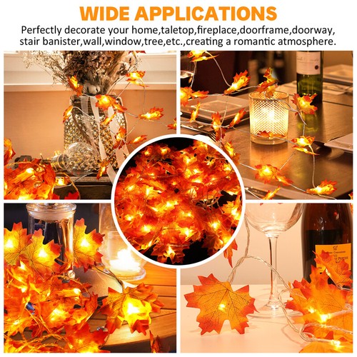 Fall Maple Leaves Garland String Lights Thanksgiving Halloween Party Fairy Light - Picture 6 of 24