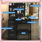 Black 6-Drawers Vanity Desk with Mirror and Stool Dimmable Led Dressing Table Us