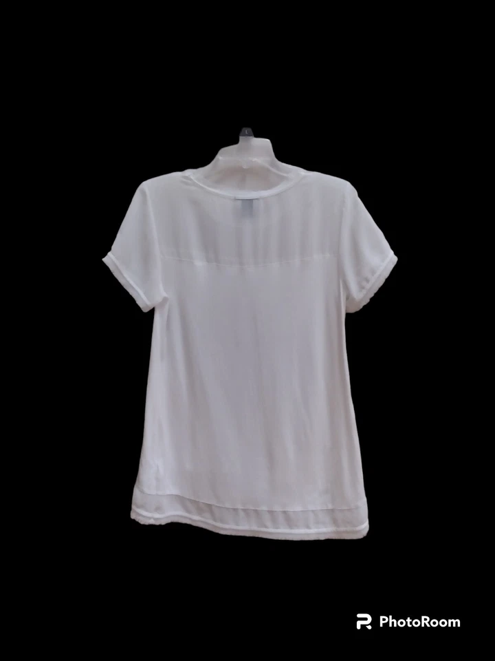 H&M Shirt Womens Size S White Viscose Short Sleeve Raw Hem Sheer - Image 3 of 4