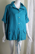 Nwt Cj Banks Sz 2x Funky Teal Turquoise Beautiful Linen S/s Snap Jacket