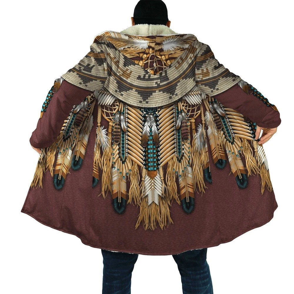 Retro American Native American 3D All Over Printed Hooded Cloak Coat