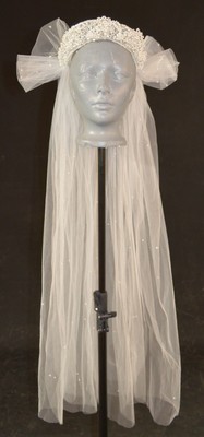 Antique SILK Pearl Wedding Veil and Tiara flappet Vintage Wedding Veil and Tiara - Bridal Crown - Antique  main image 3