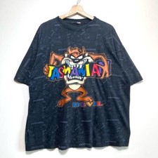 Vintage 90s Looney Tunes Taz Black T-shirt Size L Tazmanian Devil All Over Print
