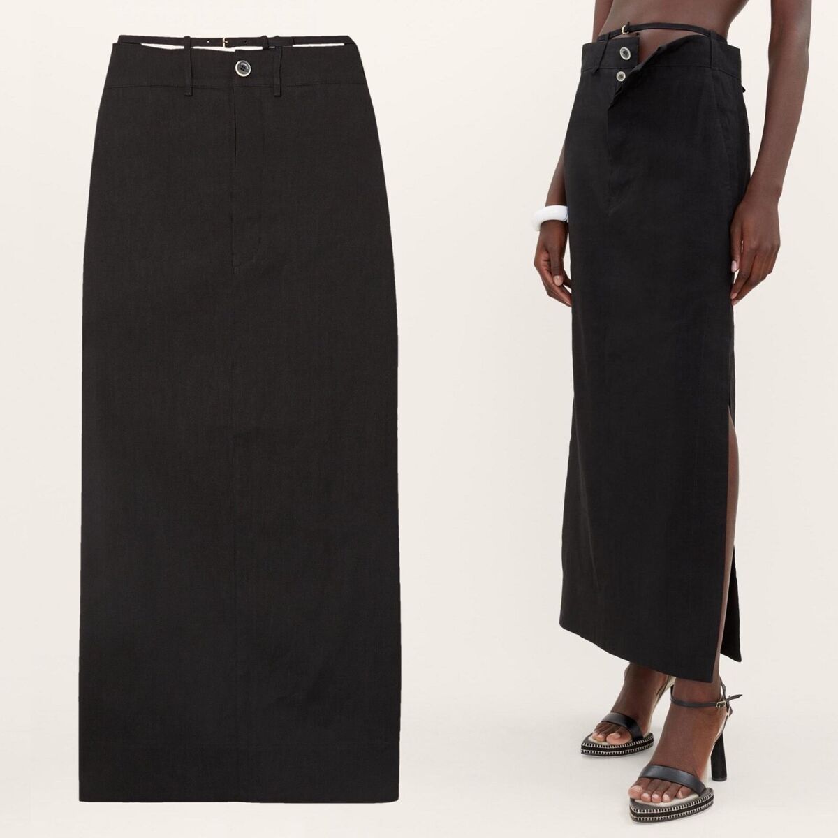 JACQUEMUS La Jupe Terraio laine mélange de chanvre maxi jupe noire taille FR 36