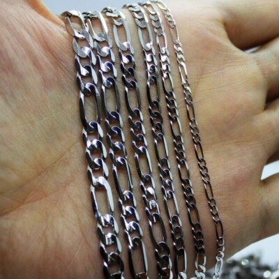 10k Massiv Weißgold Figarokette Halskette Armband 2,2 mm - 5,3 mm / 7'' - 30''