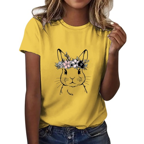 T Shirt Ladies Baggy Fit Short Sleeve Slogan T-shirt Tee Tops Happy Easter Bunny - Picture 14 of 45