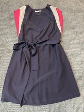 Joy Joy Tiered Color Block V-Neck Belted Dress Women's Colorful *belt Has Cut