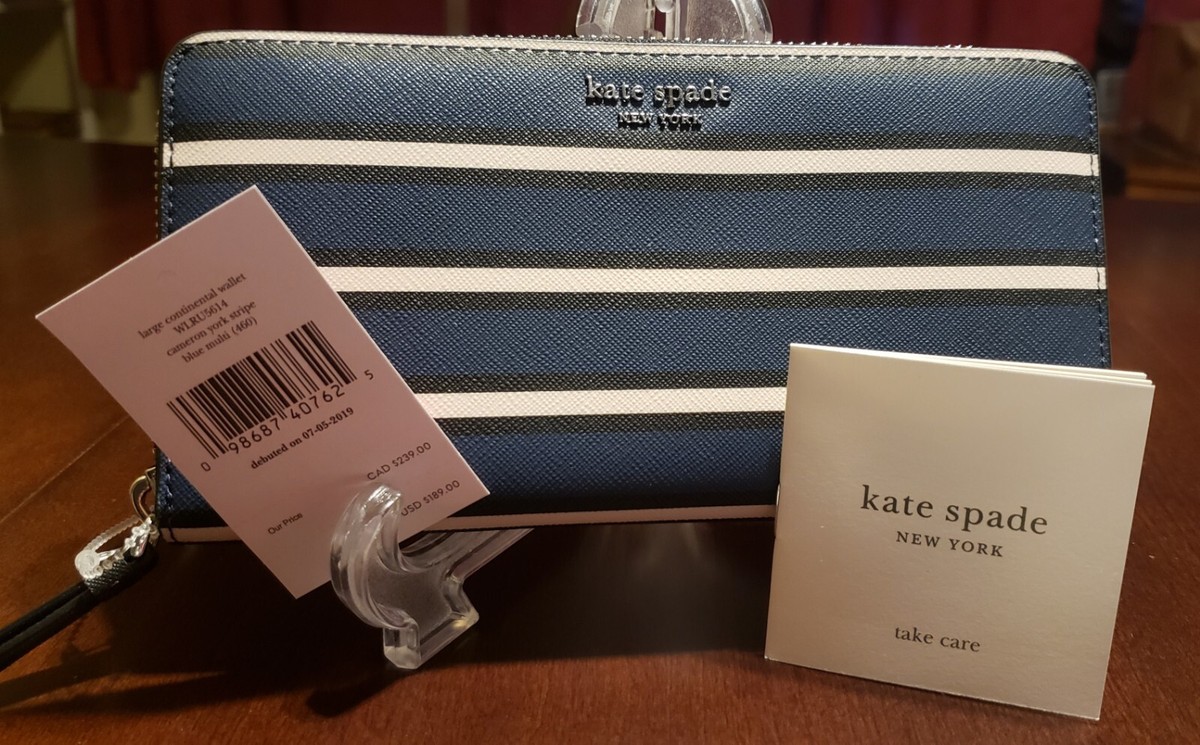 NWT New Kate Spade Cameron York Stripe Large Continental Zip Around Wallet  Blue