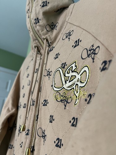 Vintage Y2K SouthPole Zip Up Jacket Hoodie AOP Graphic Gold Beige 2000s Womens - Picture 4 of 8