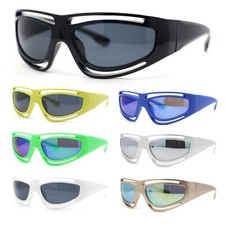 Trendy Vented 90s Sport Wrap Around Thick Arm Plastic Rectangular Sunglasses