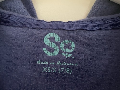SO Kids Girls Glitter Peace Love Friends Soft Velour Full Zip Hoodie Blue XS/S - Picture 2 of 6
