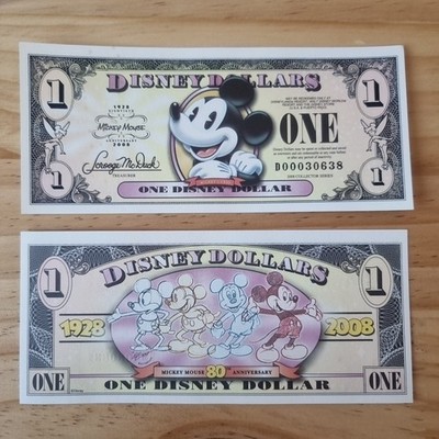 2008 $1 Disney Dollar Mickey Mouse 80th Anniversary, Crisp, Uncirculated